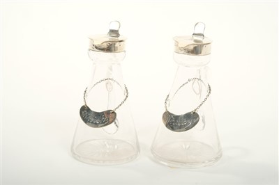Lot 250 - Pair of early George V cut glass whisky tots and pair matching silver labels