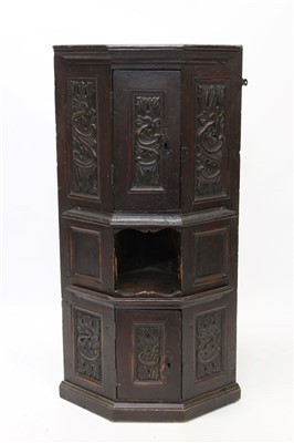 Lot 1491 - 18th century carved pine standing corner cupboard