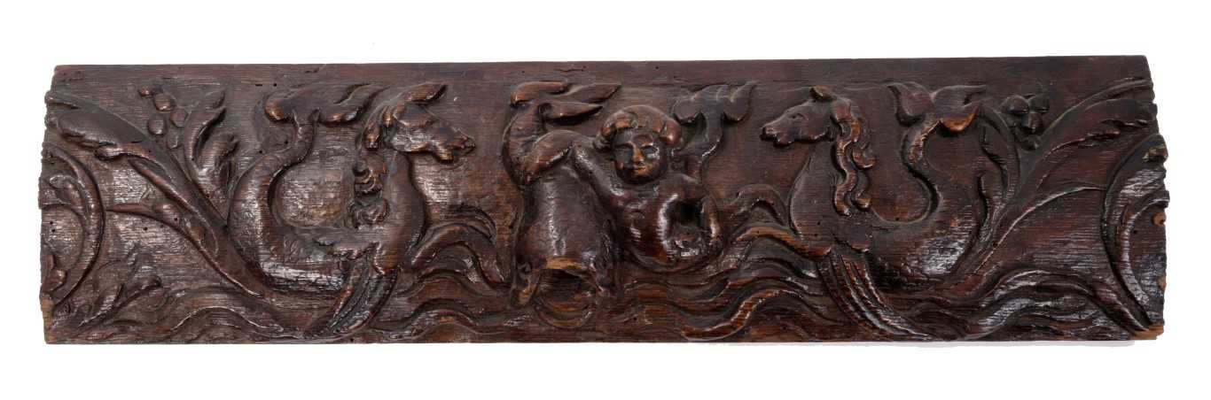 Lot 843 - 17th century carved oak frieze element
