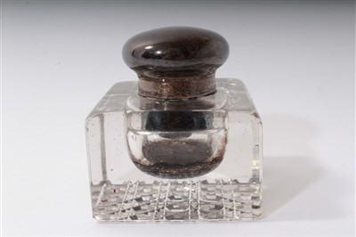 Lot 474 - Late Victorian cut glass inkwell with silver top (London 1897)