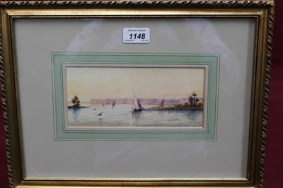 Lot 1148 - Gabriele Carelli (1820-c.1900) watercolour - sunset on the Nile, signed, in glazed gilt frame, 9.5cm x 20cm