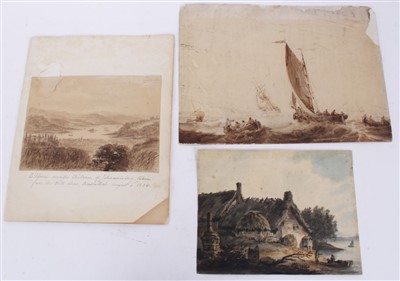 Lot 1153 - Attributed to John Glover, group of six 1830s sepia watercolours - views on the Rhine, together with two other 19th English school watercolours, each unframed