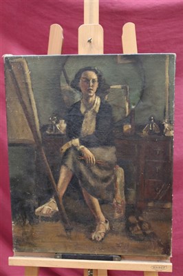Lot 1111 - 20th century Bloomsbury School oil on canvas portrait - female artist, unframed, 59 x 49cm