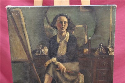 Lot 1111 - 20th century Bloomsbury School oil on canvas portrait - female artist, unframed, 59 x 49cm