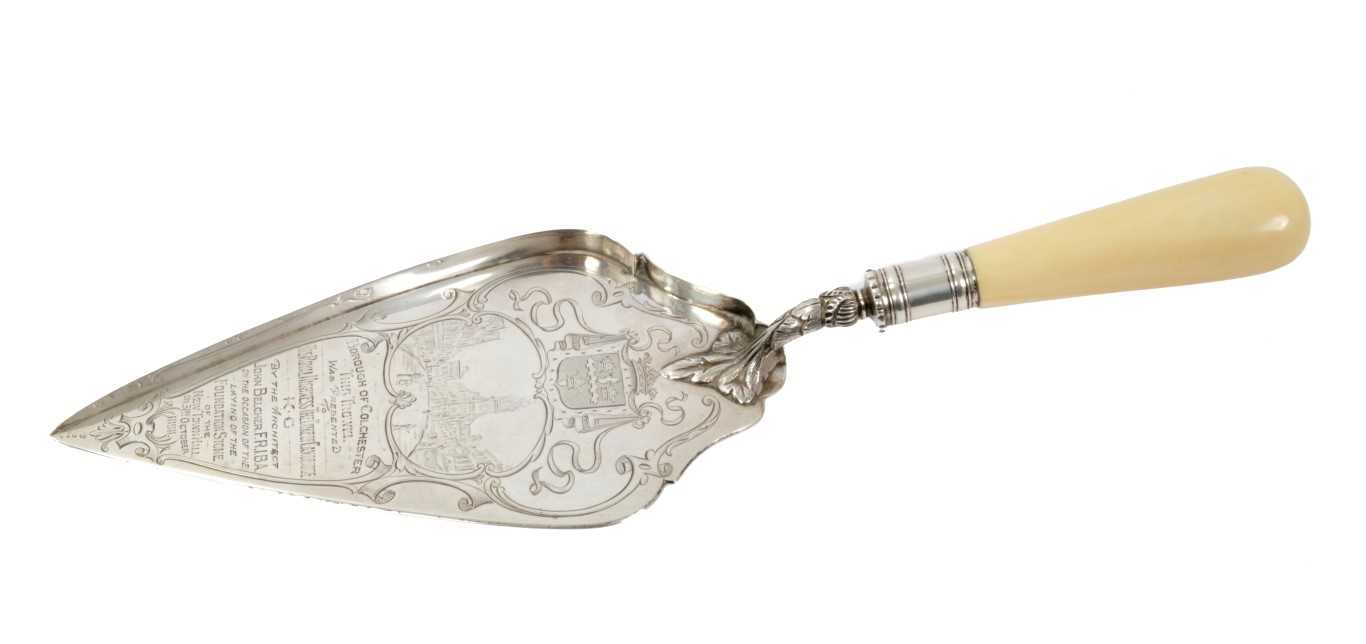 Lot 110 - Fine Victorian silver presentation trowel of Colchester importance, Mappin & Webb, Sheffield 1898