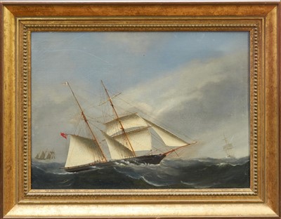 Lot 1112 - Attrib. Henry Barlow Carter (1803-1867) oil on canvas, British ship Glance at sea, gilt frame