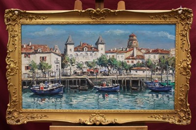 Lot 1113 - Jiva (Robert William Jivanovitch 1907-1974) oil on canvas - Saint Jean de Luz, Le Port, 45 x 80cm