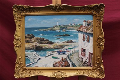 Lot 1114 - Jiva (Robert William Jivanovitch 1907-1974) pair oils on canvas - Biarritz Cote Des Basques; Le Port