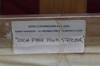 Lot 1122 - *John Cunningham (1927-2000) oil on canvas - Loch Fyne From Strachur, signed, gilt frame