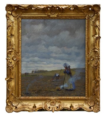 Lot 1123 - Alexander Mann (1853-1908) oil on canvas - Burning Weeds, signed, artists label verso, gilt frame