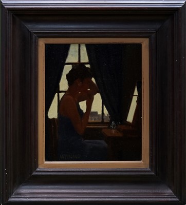 Lot 1124 - *Jack Vettriano (b.1951) oil on canvas board - Lipstick Application, signed, 30.5cm 25.5cm, framed