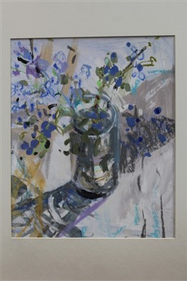 Lot 105 - *Irene Lesley Hope Main (b.1959) oil on board - still life of flowers, two similar oils on card