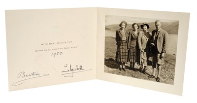 Lot 143 - TM King George VI and Queen Elizabeth - Rare 1950 family Christmas card signed and dated ‘Bertie 1950 Elizabeth’, with photograph of The Royal Family in the Highlands