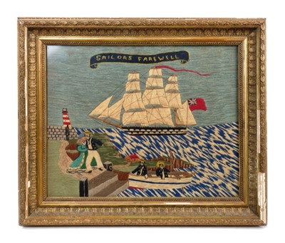 Lot 877 - Unusual 19th century sailor’s woolwork picture