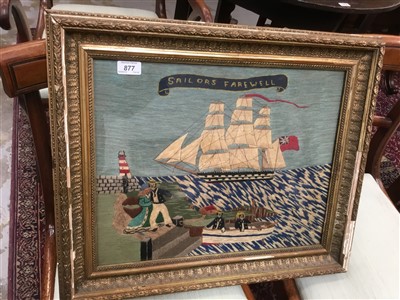 Lot 877 - Unusual 19th century sailor’s woolwork picture