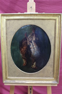 Lot 1167 - Early 19th century English school oval oil on canvas - still life of dead partridge, in gilt frame, 44cm x 36cm