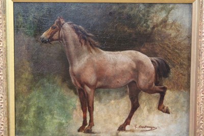 Lot 1169 - Gustave Boulanger (1824-1888) oil on panel - an Arab horse in landscape, signed, in gilt frame, 27cm x 35cm