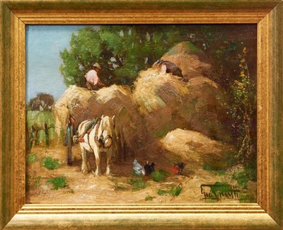 Lot 1289 - George Smith (1870-1934) oil on panel - Haymaking