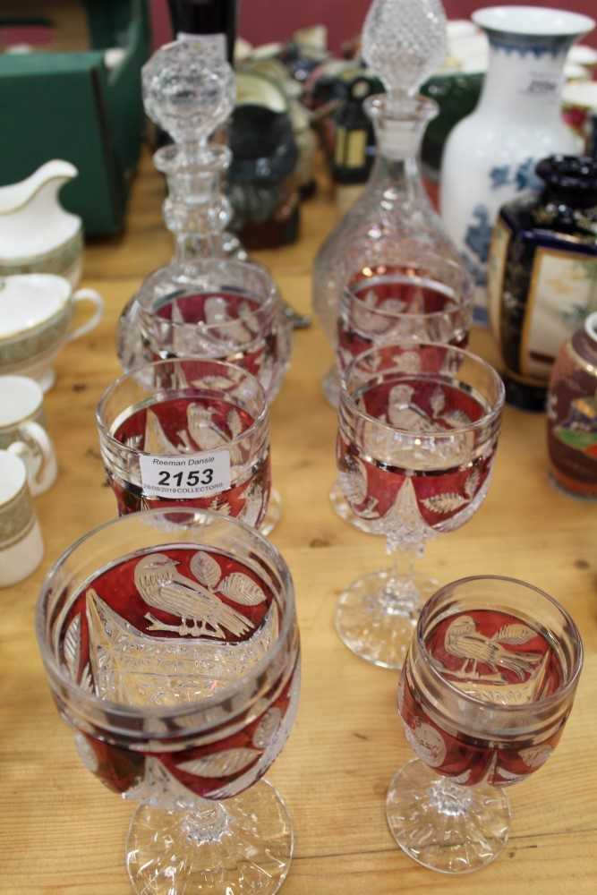 Lot 67 - Hofbauer Red Byrdes crystal set- 2 decanters & 6 glasses