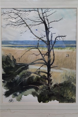 Lot 1239 - Robert O'Rorke twentieth century watercolour - Beach at Wells, Norfolk, signed, in glazed frame, 46cm x 36cm.  Exhibited: King Street Galleries, March 1984