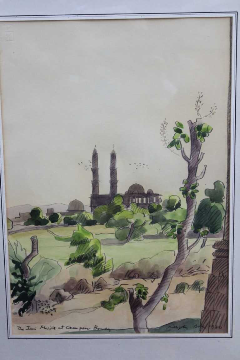 Lot 1240 - Teddy Millington-Drake (1932-1994) pencil and watercolour - The Jami Masjid at Champaner, signed, titled and dated 1980, in glazed gilt frame, 46cm x 32cm