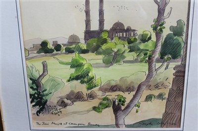 Lot 1240 - Teddy Millington-Drake (1932-1994) pencil and watercolour - The Jami Masjid at Champaner, signed, titled and dated 1980, in glazed gilt frame, 46cm x 32cm