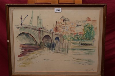 Lot 1241 - *Ronald Ossory Dunlop (1894-1973) pencil and watercolour - a city bridge, signed, in glazed frame, 37cm x 49cm