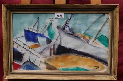 Lot 1242 - The Earl George Haig (1918-2009) pastel - Fishing Boats, signed, in glazed gilt frame, 24cm x 39cm