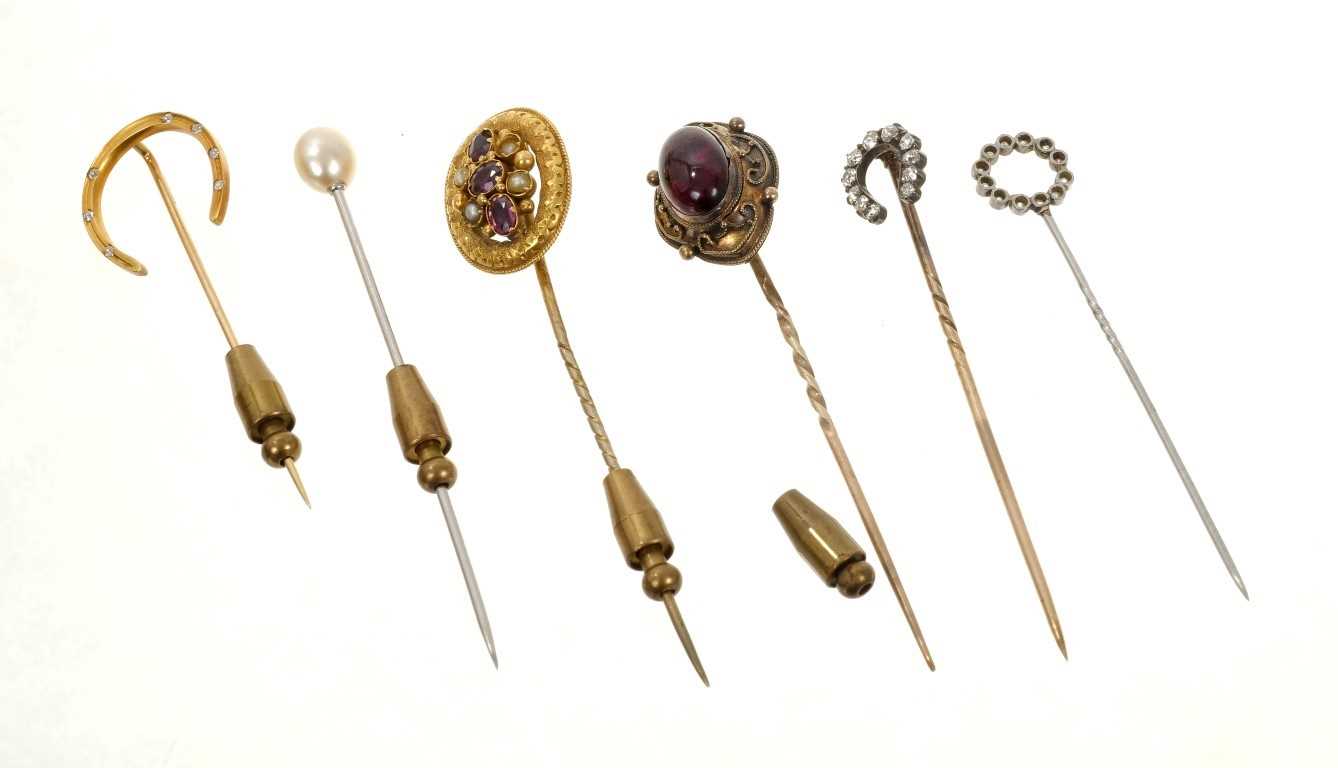 Lot 573 Group of six antique stick pins