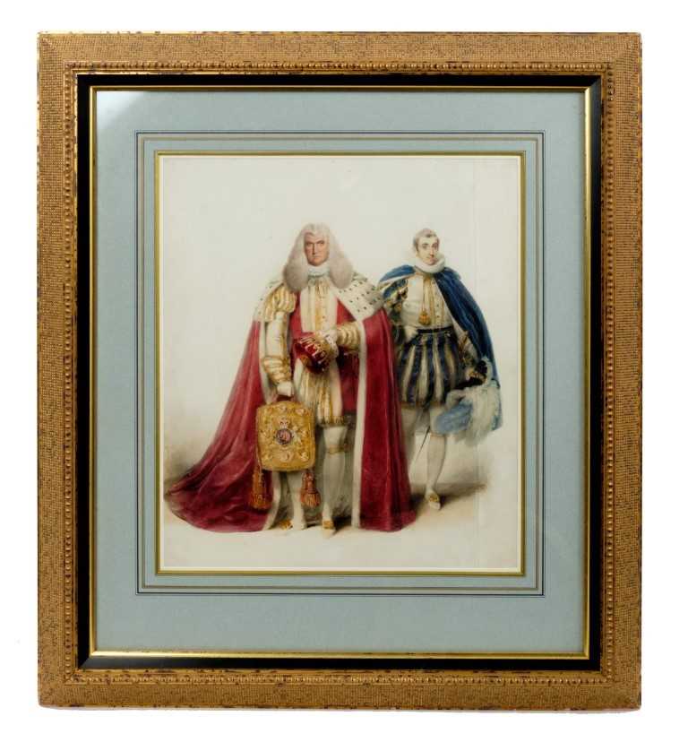 Lot 136 - John Scott, First Earl of Eldon (1751–1838), watercolour study of Lord Eldon in his coronation robes and holding his bag of office