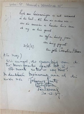 Lot 598 - Signed letter from Johannes Smuts, dated 20th December 1937 N.B. Field Marshall Jan Christiaan Smuts (24 May 1870 – 11 September 1950) was a South African statesman, military leader, and philosopher.