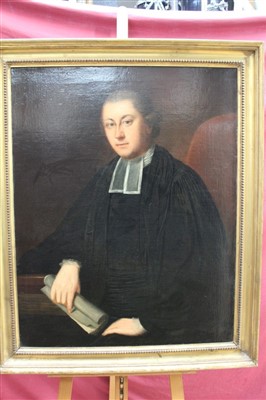 Lot 1207 - Late 18th century English school oil on canvas - portrait of a Clergyman, in gilt frame, 90cm x 70cm