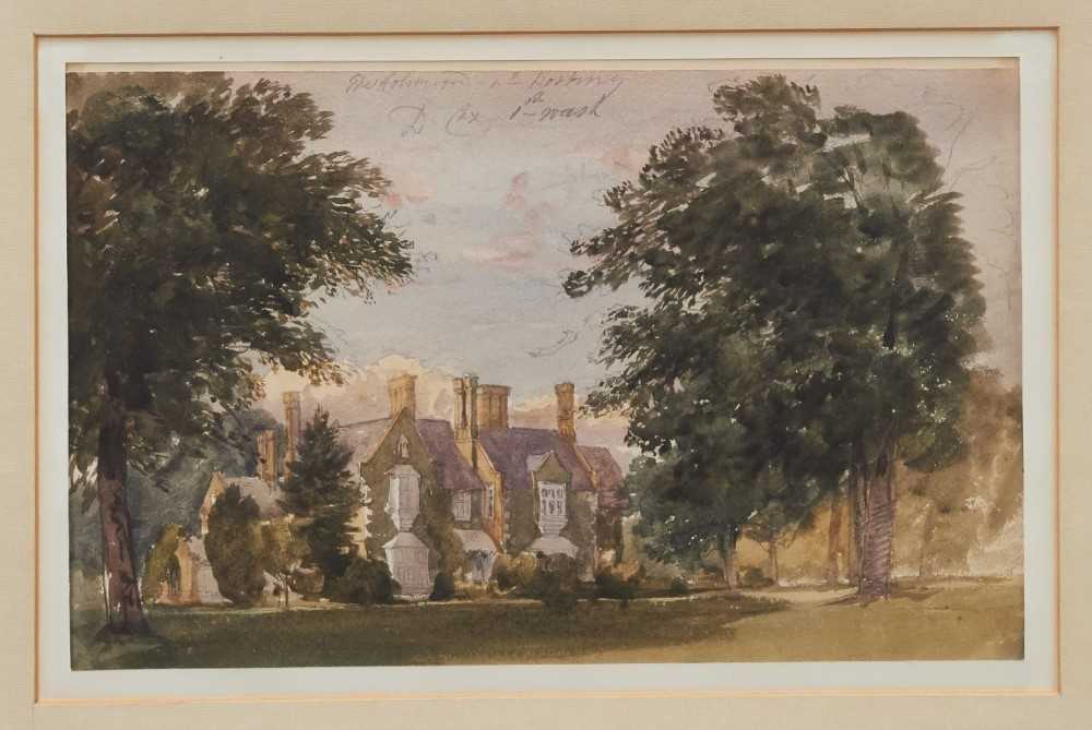 Lot 1185 - David Cox (1783-1859) pencil and watercolour - a Country House, inscribed ‘The Holmwood nr. Dorking, 1st wash’, in glazed gilt frame, 23cm x 37cm