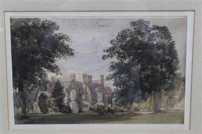 Lot 1185 - David Cox (1783-1859) pencil and watercolour - a Country House, inscribed ‘The Holmwood nr. Dorking, 1st wash’, in glazed gilt frame, 23cm x 37cm