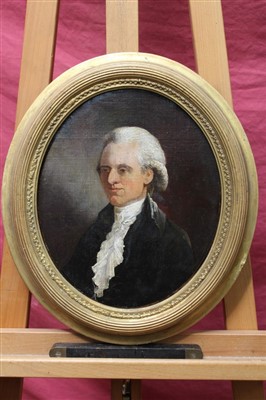 Lot 1232 - Early 19th century oval oil on canvas - portrait of a gentleman, in gilt frame, 29cm x 24cm