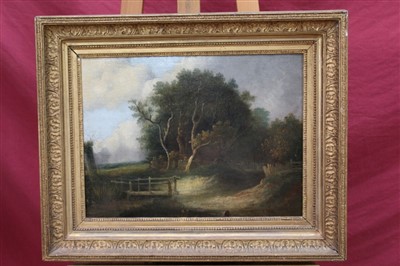 Lot 1252 - Manner of Robert Ladbrooke (1770-1842) early 19th century oil on canvas - a woodland scene, in original gilt frame, 32cm x 43cm