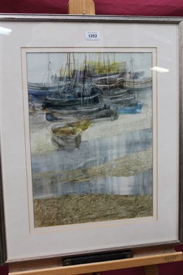 Lot 1253 - Frederick Donald Blake (1908-1997) ink and watercolour - fishing boats in the harbour, signed, in glazed frame, 47cm x 34cm