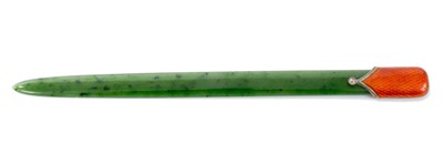 Lot 991 - Fine quality nephrite and guilloché enamelled paper knife