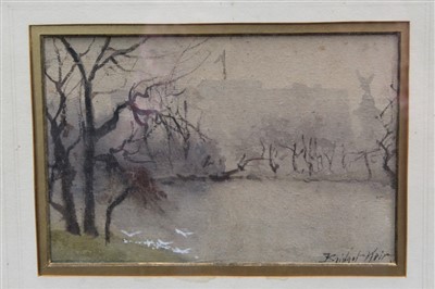 Lot 1276 - Bridget Keir (1883-1954) watercolour - Buckingham Palace from the Park, signed, in glazed gilt frame, 16cm x 24cm