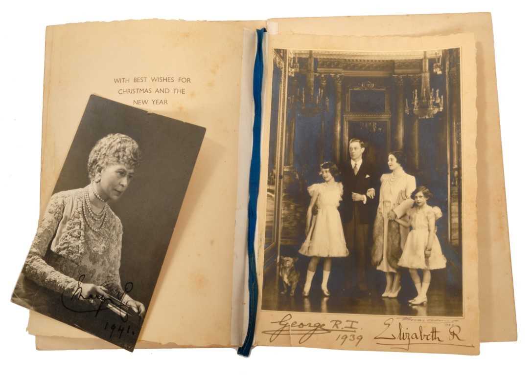 Lot 133 - HM King George VI and Queen Elizabeth – rare signed 1939 Wartime Christmas card with gilt embossed crowned GRE monogram to cover and black and white photograph