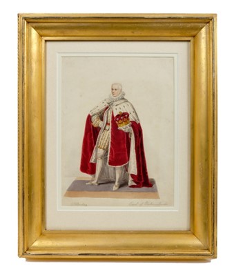 Lot 139 - George Perfect Harding (1779 – 1853), watercolour – the original study of The Earl of Westmorland in his Coronation robes
