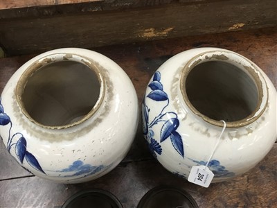 Lot 204 - Rare pair mid-18th century Dutch Delft blue and white V.O.C. tobacco jars