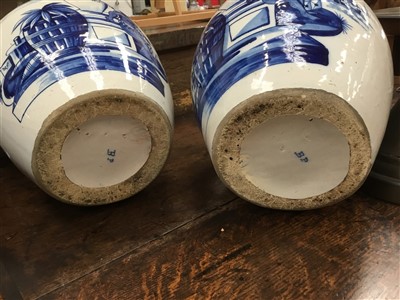 Lot 204 - Rare pair mid-18th century Dutch Delft blue and white V.O.C. tobacco jars