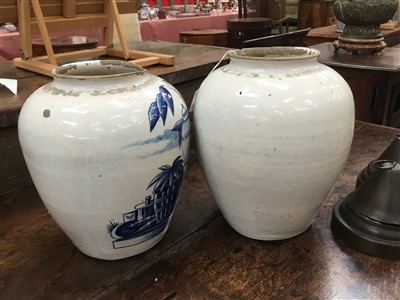 Lot 204 - Rare pair mid-18th century Dutch Delft blue and white V.O.C. tobacco jars