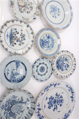 Lot 209 - 18th century Delft blue and white charger, fluted dish and other Delft plates (9)