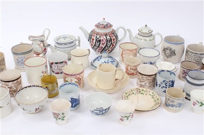 Lot 211 - Collection 18th / 19th century tea and coffee cans, mugs, 18th c. Worcester teapot, etc