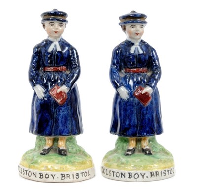 Lot 212 - Pair Victorian Staffordshire figures, entitled ‘Colston Boy– Bristol’, 14cm