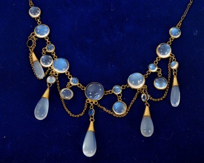 Lot 702 - 18ct gold, sapphire and moonstone necklace