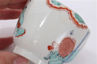 Lot 268 - 18th century English Kakiemon palette tea bowl of faceted form - possibly Chelsea Derby, 5cm