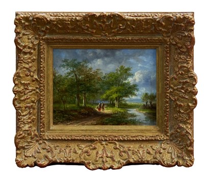 Lot 1329 - Jan Evert Morel II (1835-1905) oil on panel - figures on a woodland path, signed, in gilt frame, 19cm x 23.5cm